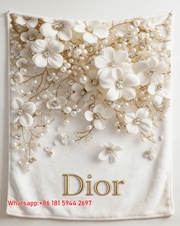 Dior Pearl Floral Crystal Flannel Sofa Throw Blanket D222
